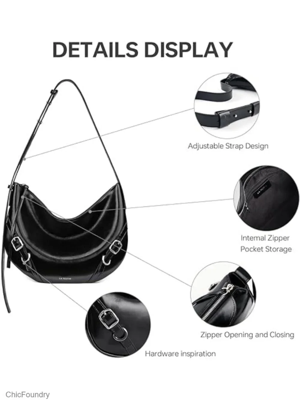 Genuine Leather Crescent Hobo Bag Women Crossbody Purse Work Adjustable Strap